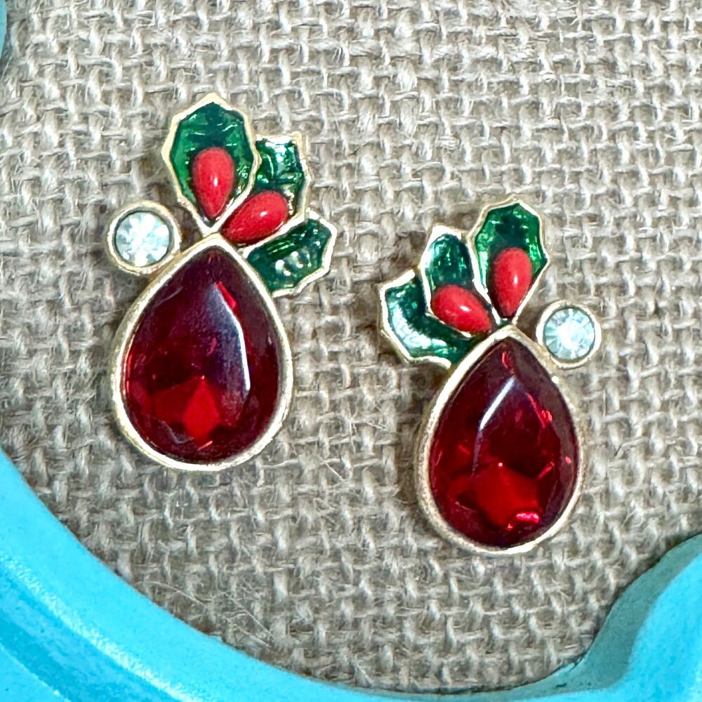 5/$25 Christmas Holly Festive Holiday Stud Earrings